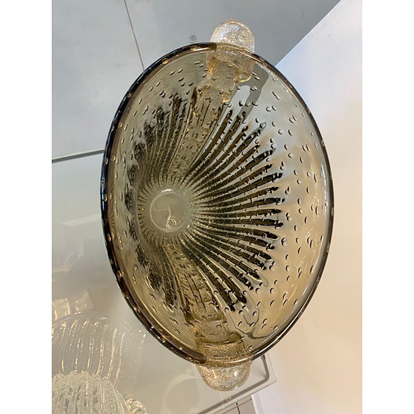 Murano Style Glass Gray Vase With Gold And Bubble Air photo buy