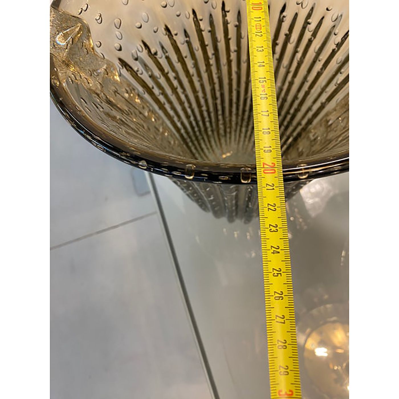 2800.0 Murano Style Glass Gray Vase With Gold And Bubble Air photo