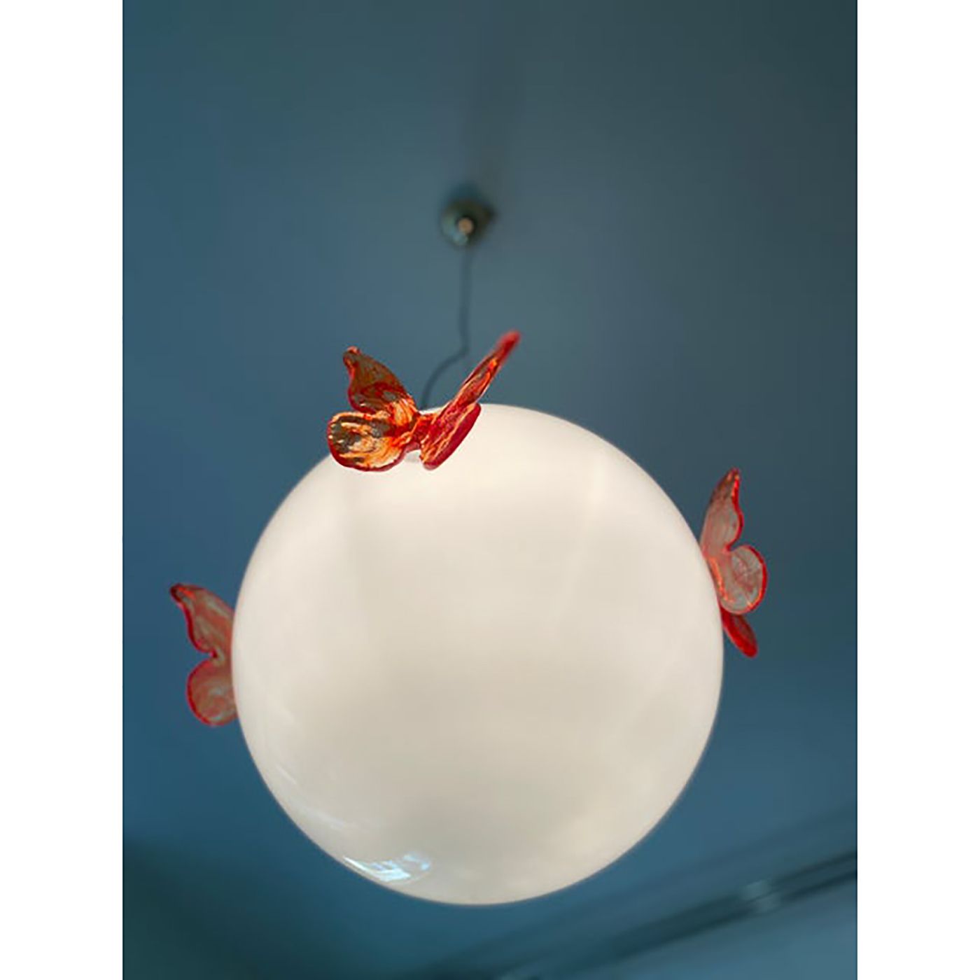 Italian Murano Style Glass Opalino Pendant With Red Butterfly photo 4800.0