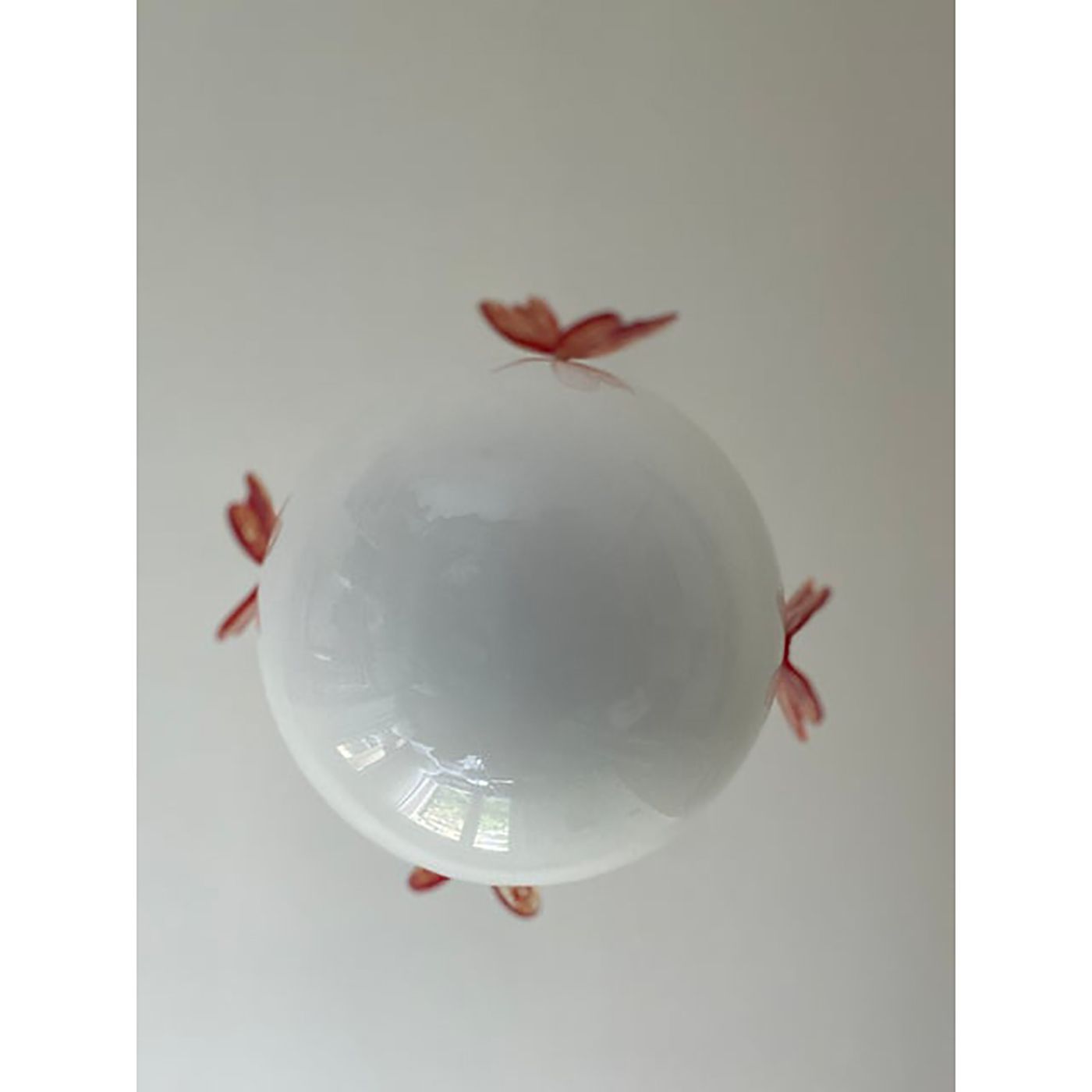 Italian Murano Style Glass Opalino Pendant With Red Butterfly photo vinterior