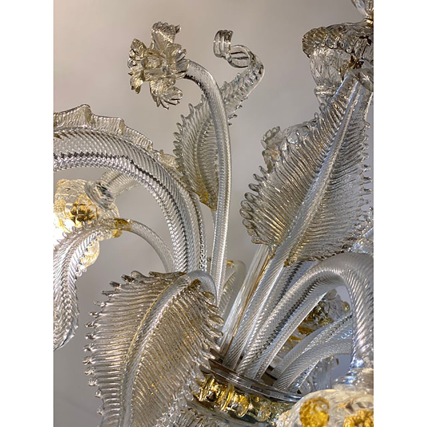 Lighting Murano Style Glass Clear And Gold Chandelier With Flowers And Leaves photo