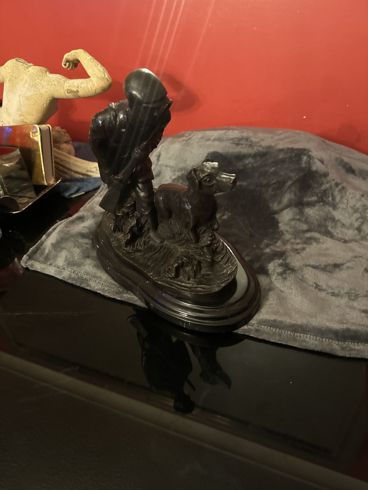 Huntsmen And Dog Bronze By French Sculpture Mene