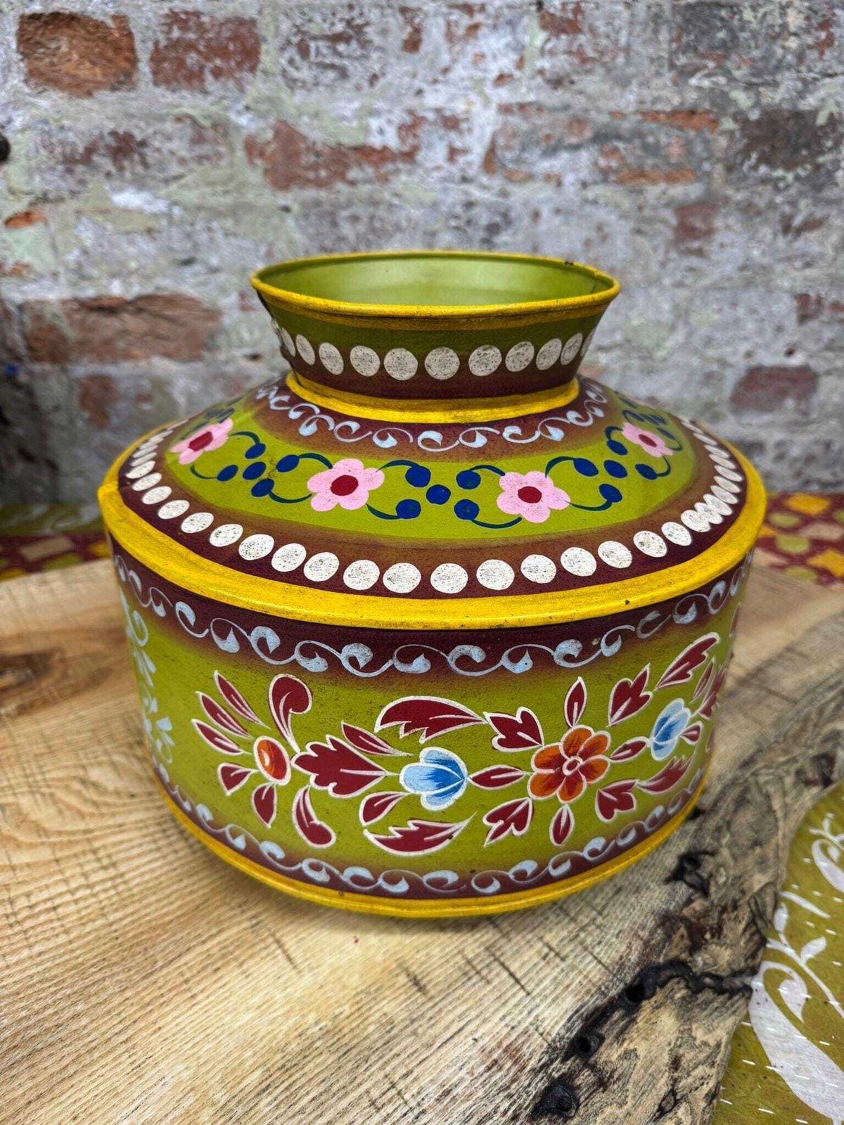 Vintage Painted Water Pot / Vase / Planter / Narrow Boat Ware Gypsy Art photo Home Decor