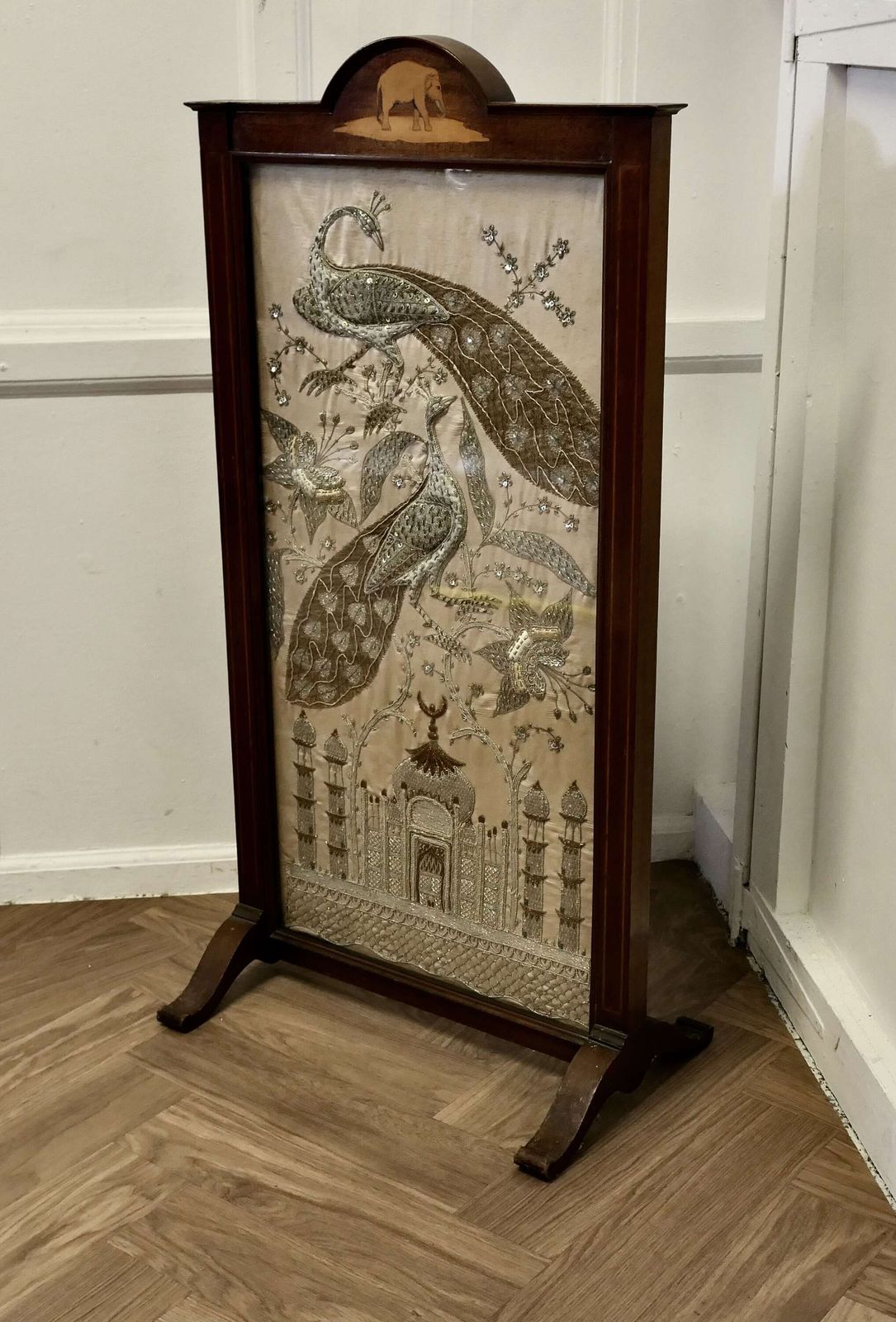 Indian Embroidered Silver And Gold Taj Mahal Screen photo for sale