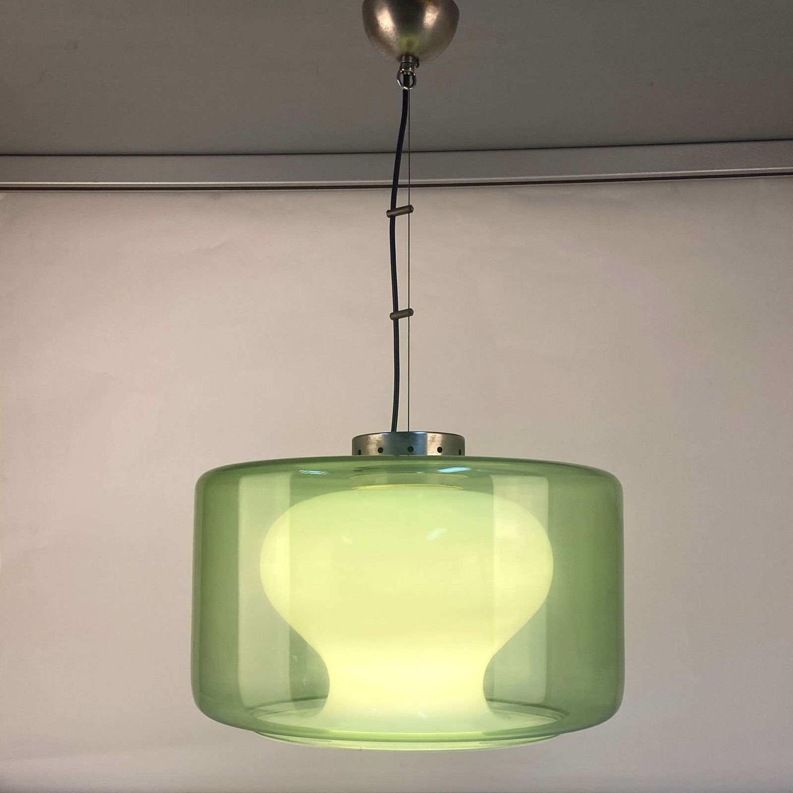 Large Green & Opaline Glass Pendant Attributed To Carlo Nason Mazzega photo Lighting