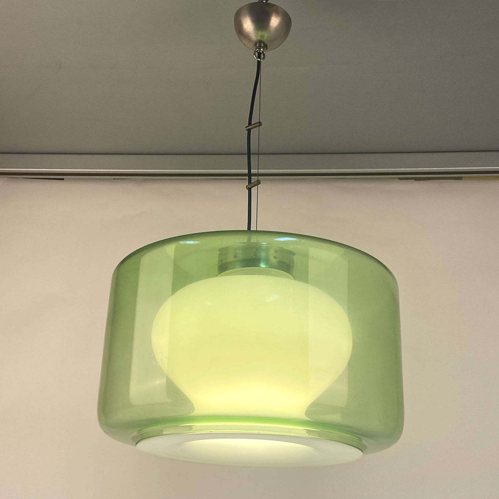 Large Green & Opaline Glass Pendant Attributed To Carlo Nason Mazzega photo 2250.0