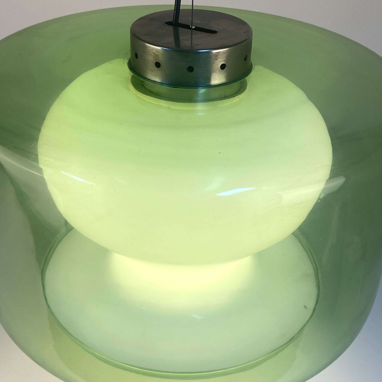 Large Green & Opaline Glass Pendant Attributed To Carlo Nason Mazzega photo vinterior