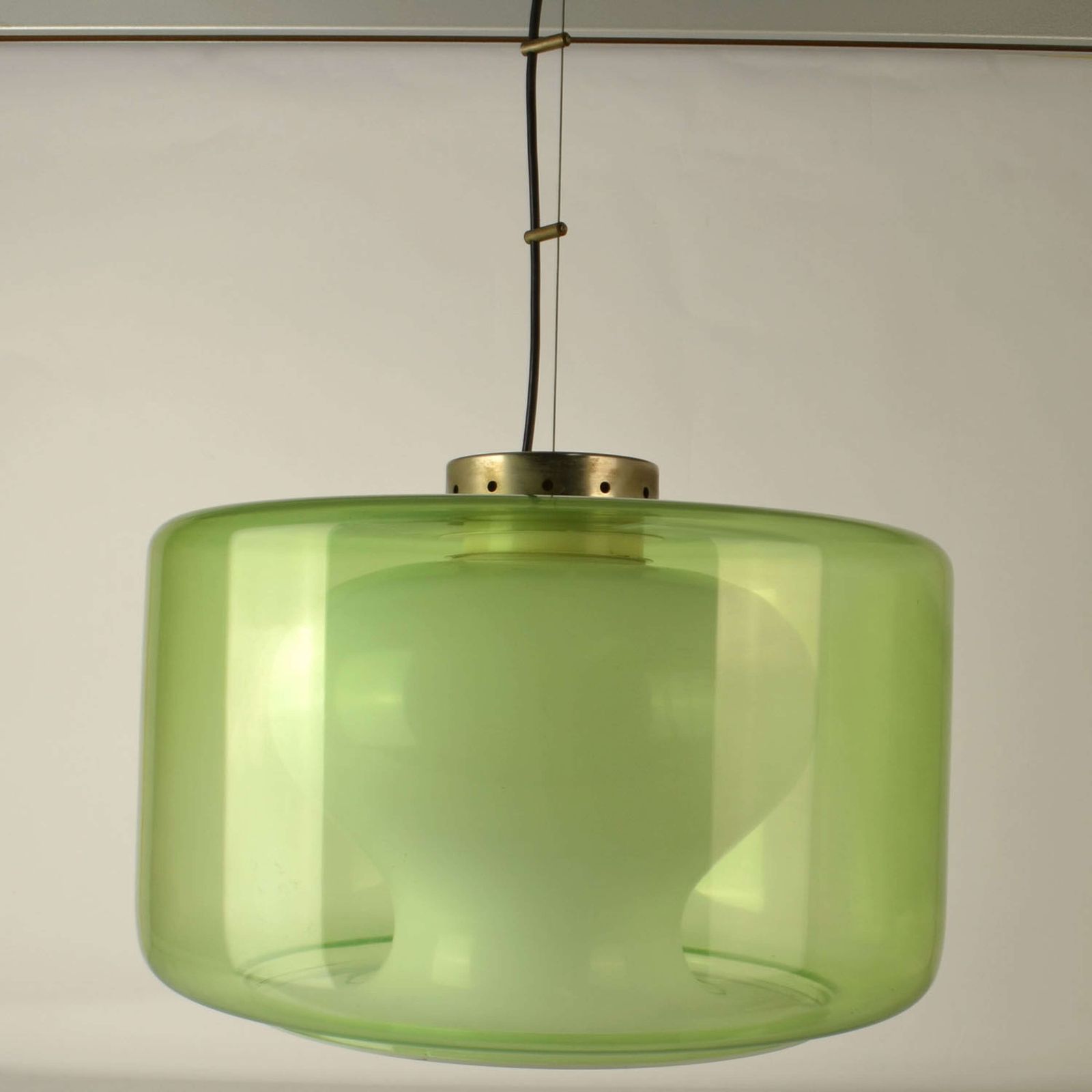 Large Green & Opaline Glass Pendant Attributed To Carlo Nason Mazzega photo vintage