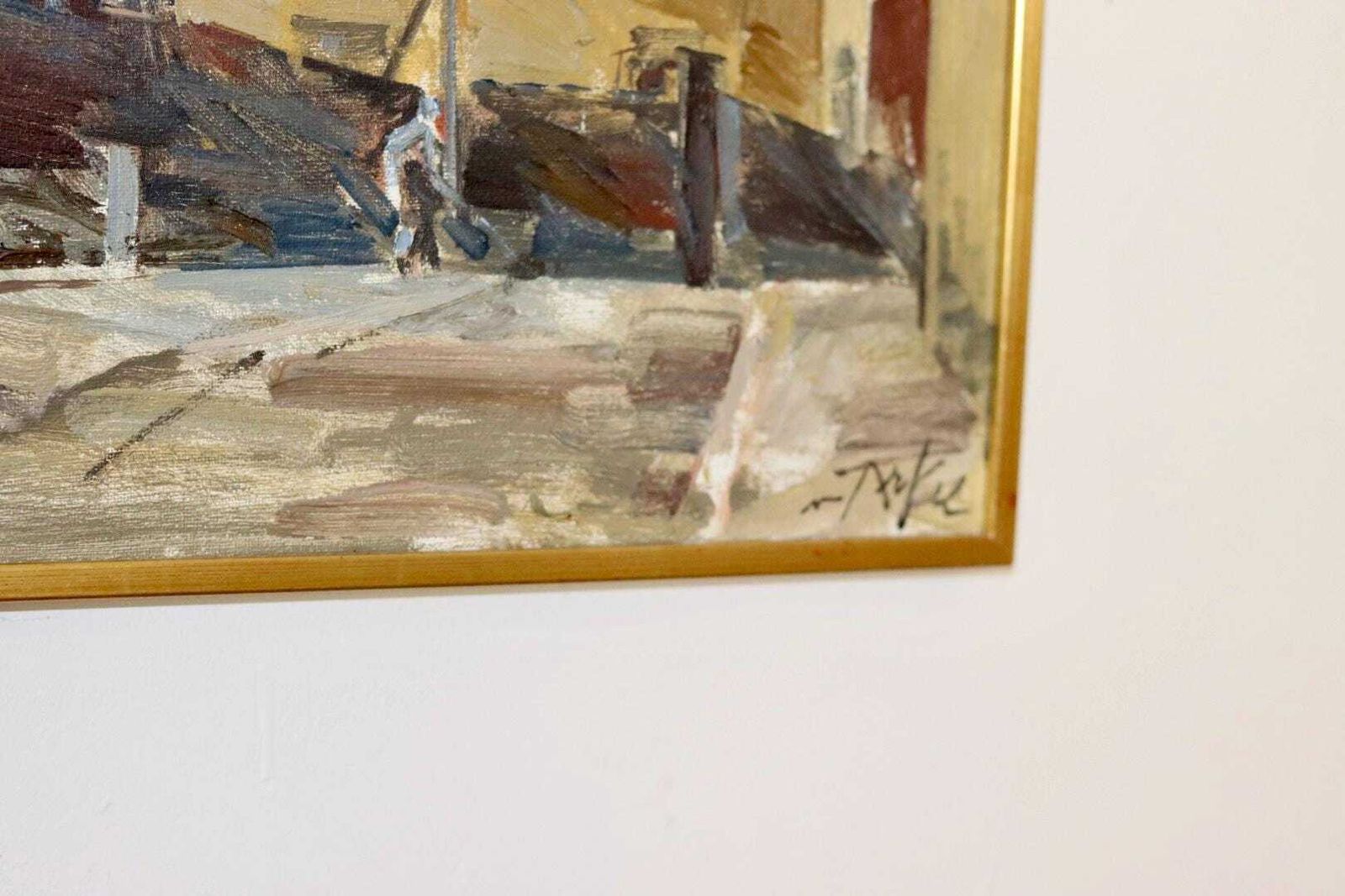 Mid Century Original Swedish Oil On Canvas "City Scene  Stockholm" By Adrian Van Arkel   Vintage & Framed photo vinterior