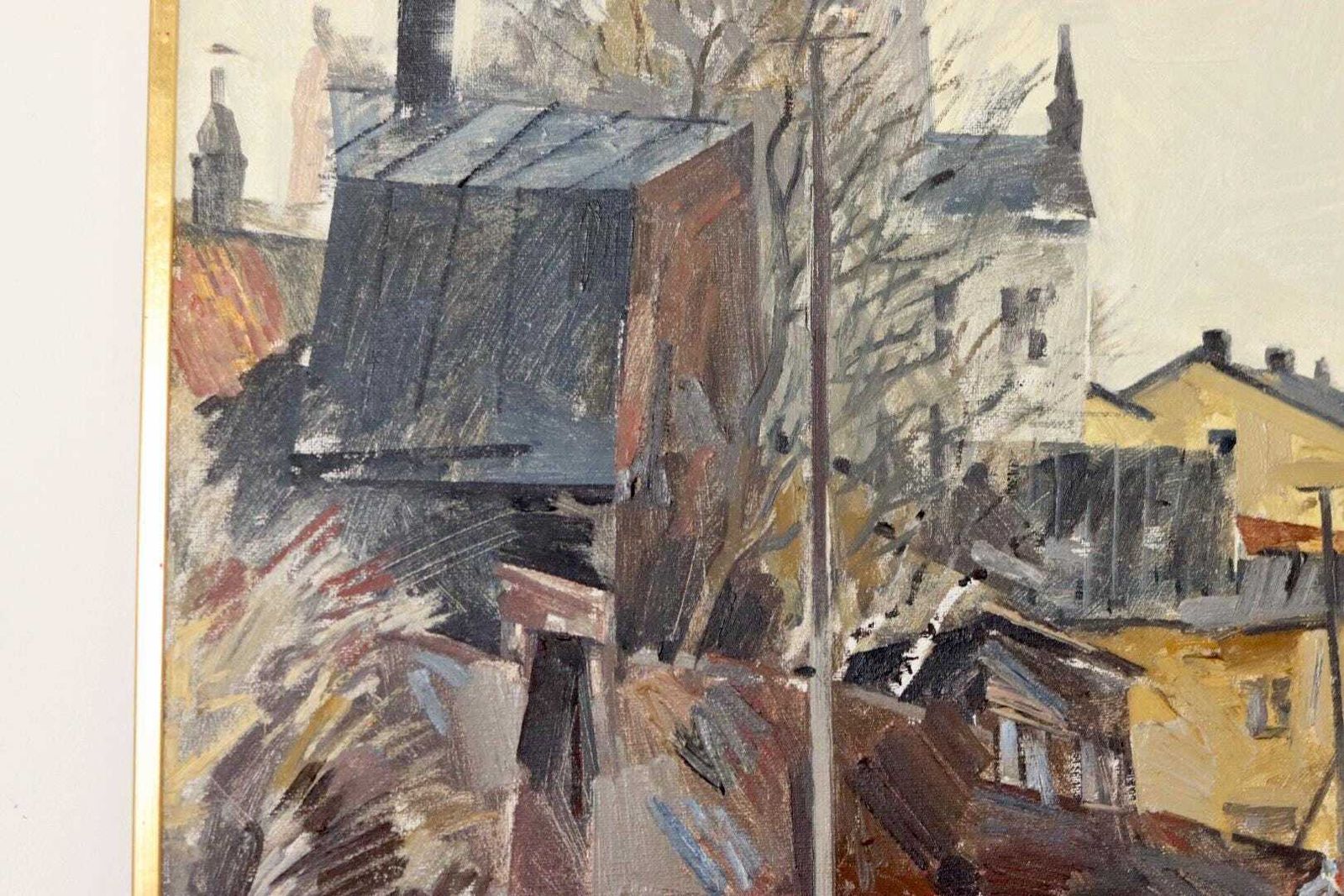 Mid Century Original Swedish Oil On Canvas "City Scene  Stockholm" By Adrian Van Arkel   Vintage & Framed photo vintage