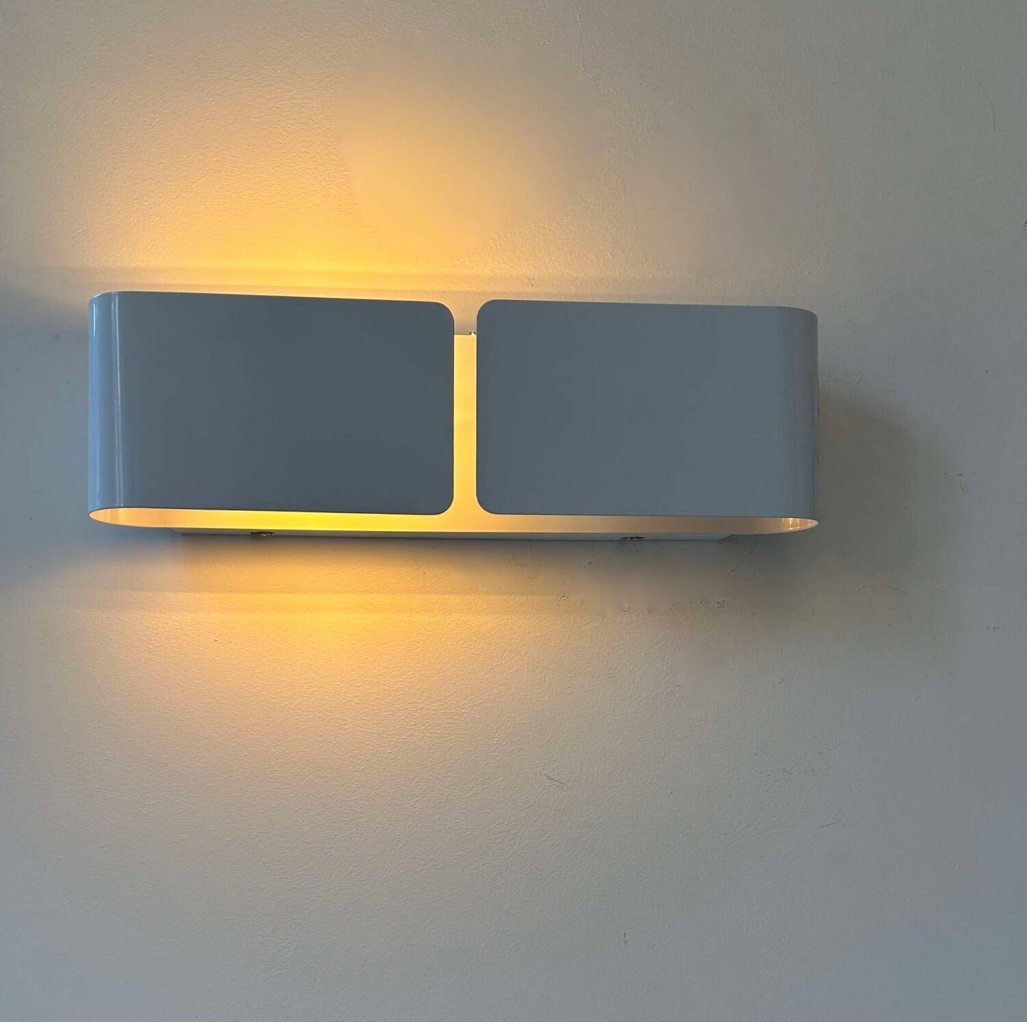 Pair Of Vintage Wall Lights, Curved White Metal, France 1980 photo vinterior
