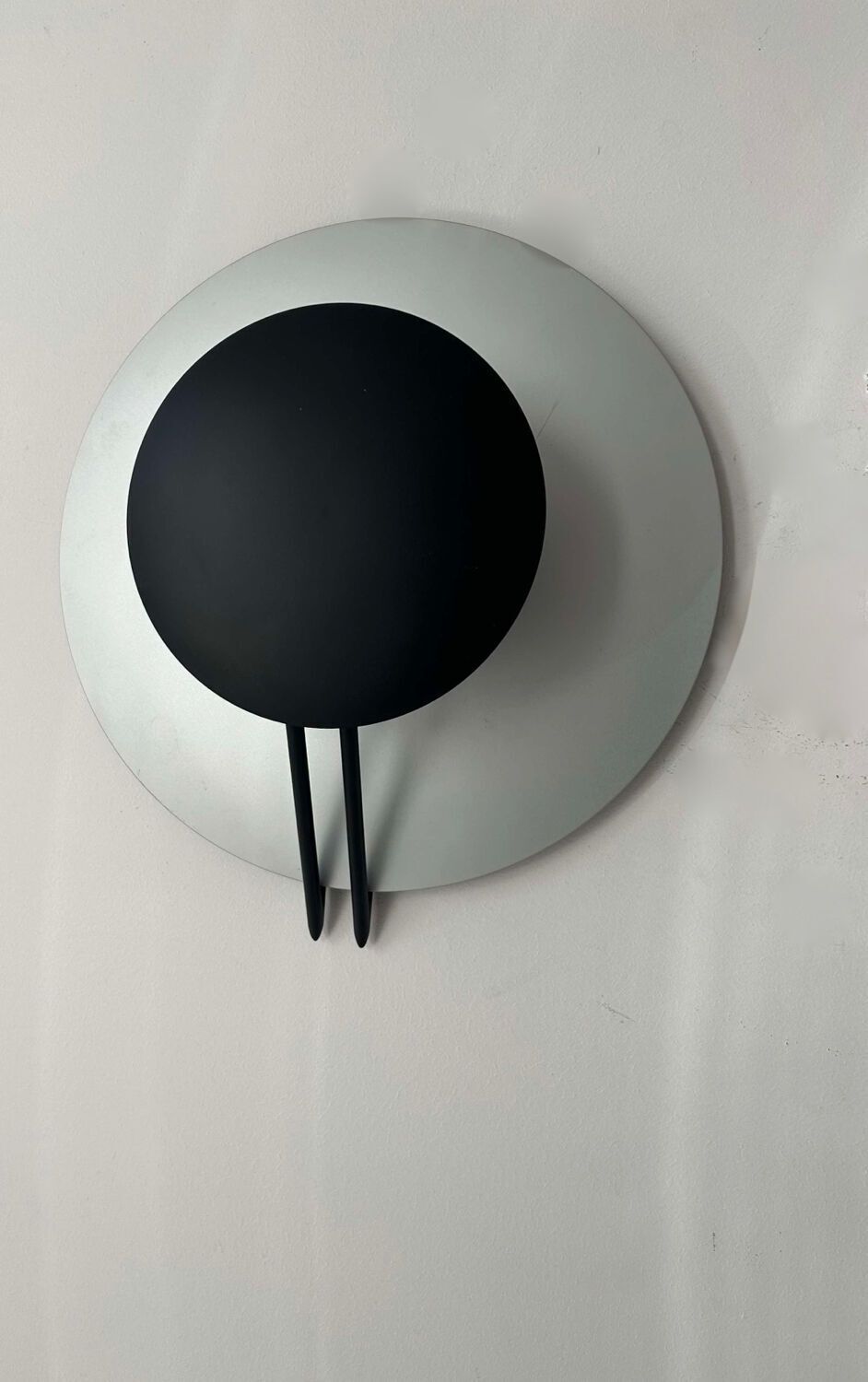 Vintage Round Wall Lamp, Gray And Black Metal, Italy 1970 photo furniture