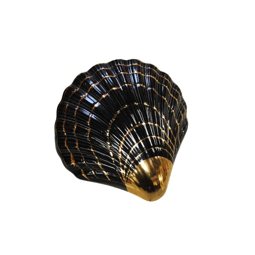 Vintage Gold And Black Ceramic Shell Wall Vase, 1950s