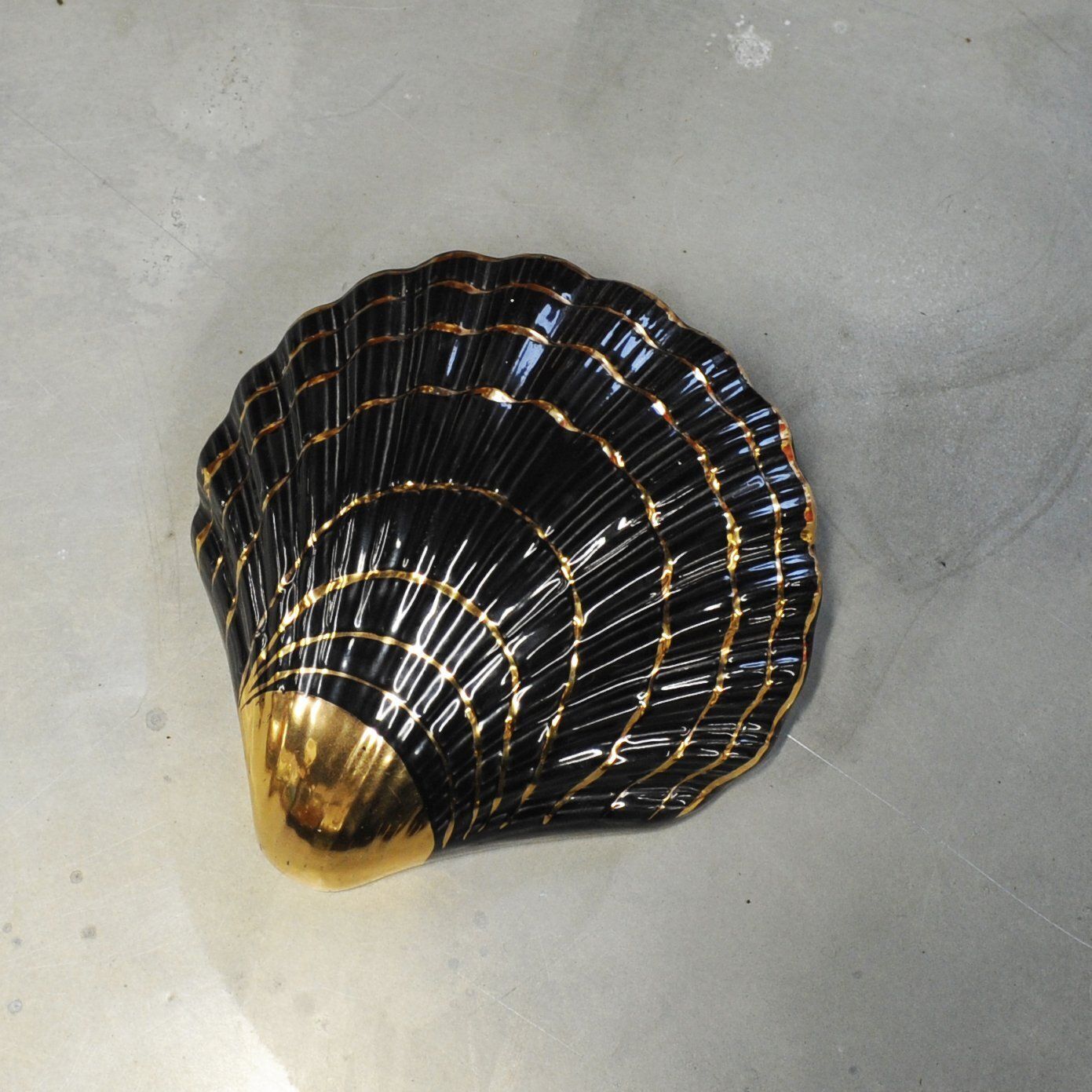Vintage Gold And Black Ceramic Shell Wall Vase, 1950s photo furniture