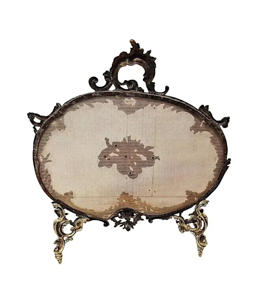 A Gorgeous 19th Century Polished Brass Fire Screen In The Rococco Design With Cherub Detail photo 1614.5616