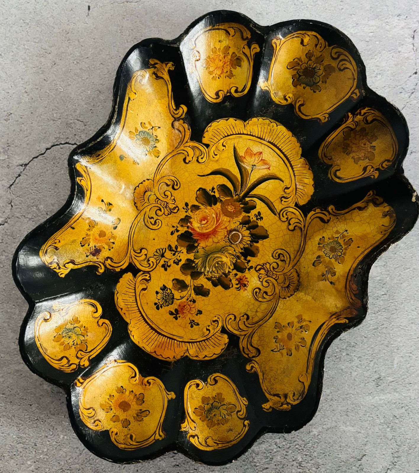 photo furniture Antique Paper Mache Cream Floral Dish