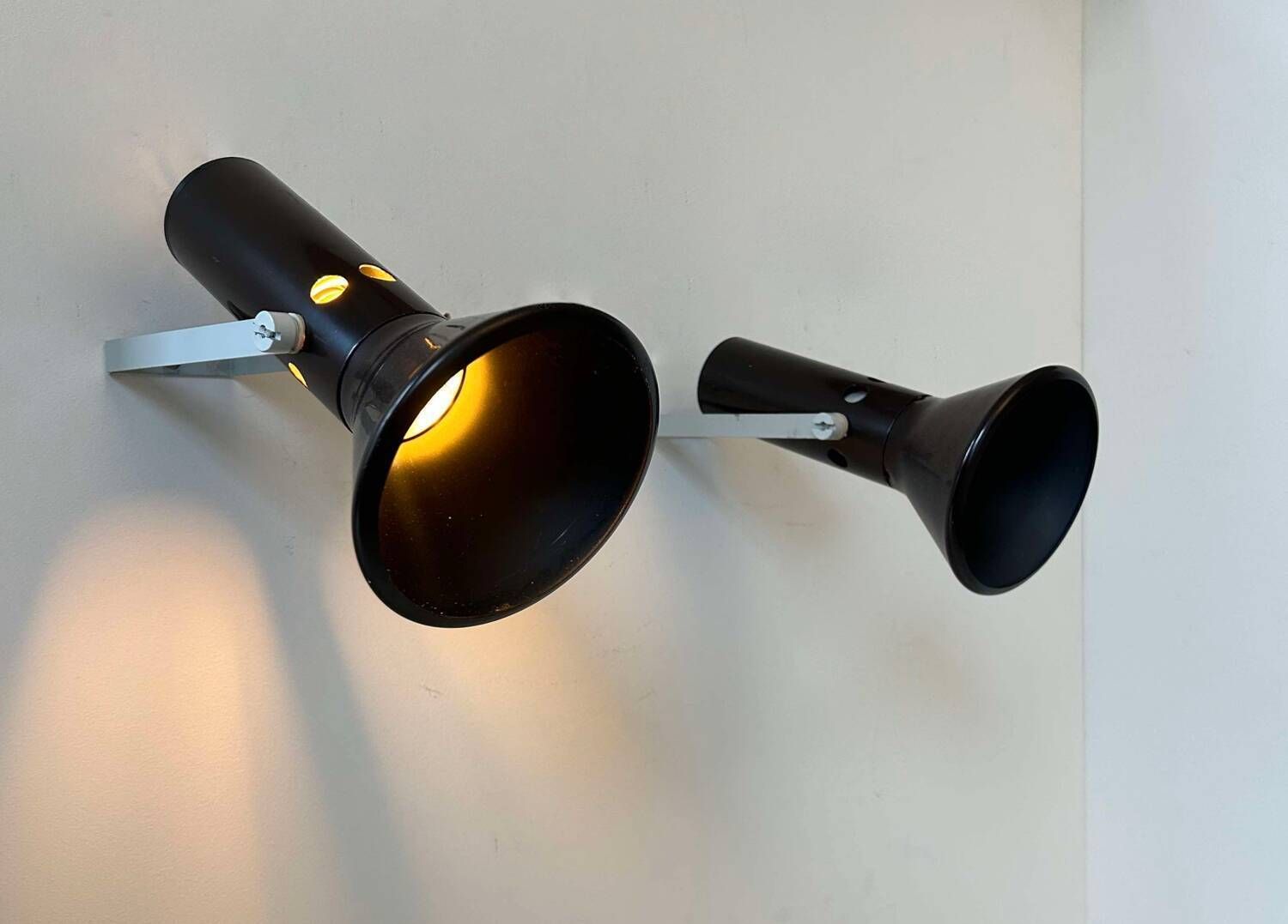 Pair Of Vintage Adjustable Wall Lights, Brown Metal, France 1970 photo furniture