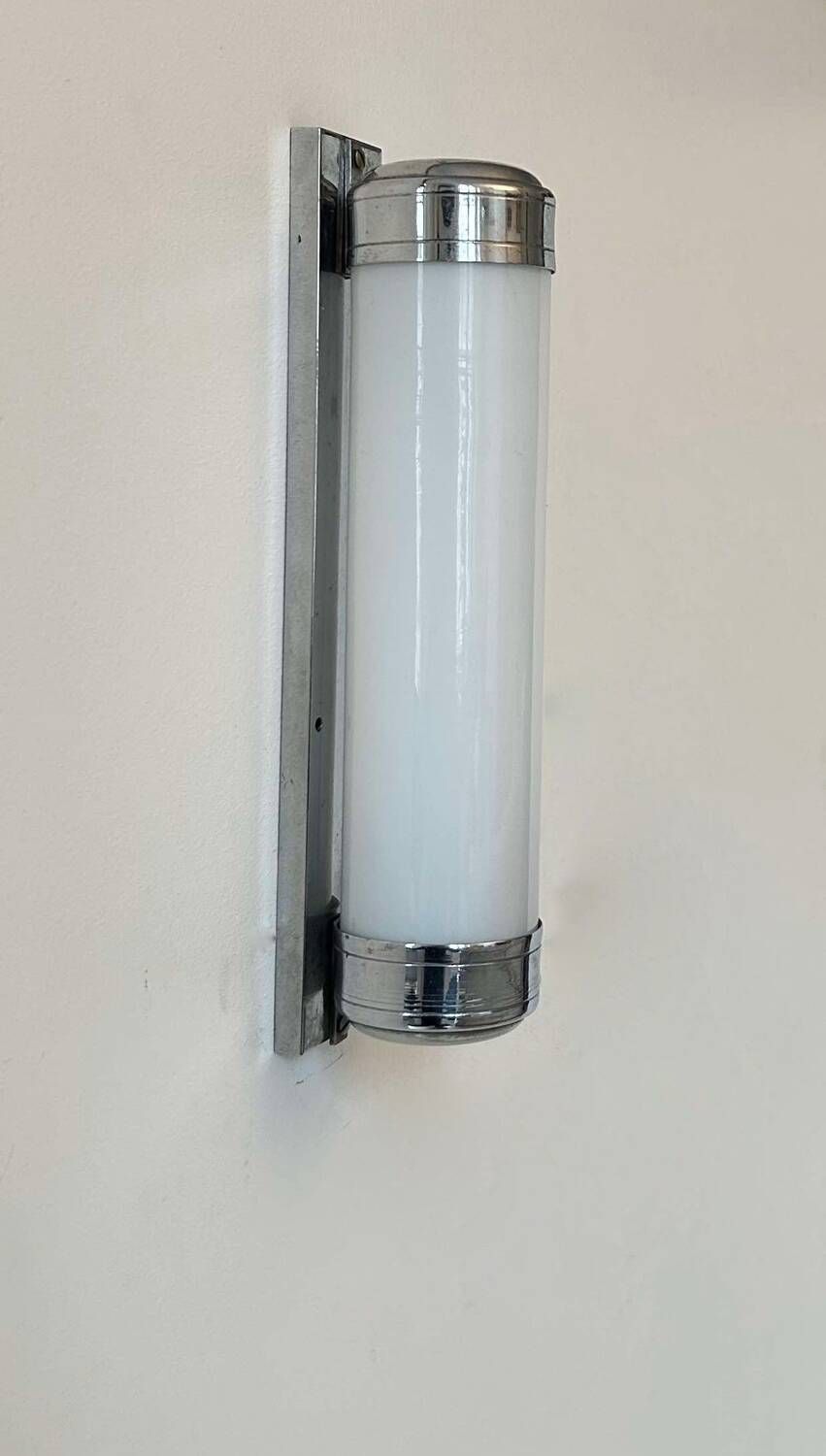 Vintage Art Deco Wall Light, Chrome And Opaline Glass, France 1930 photo furniture