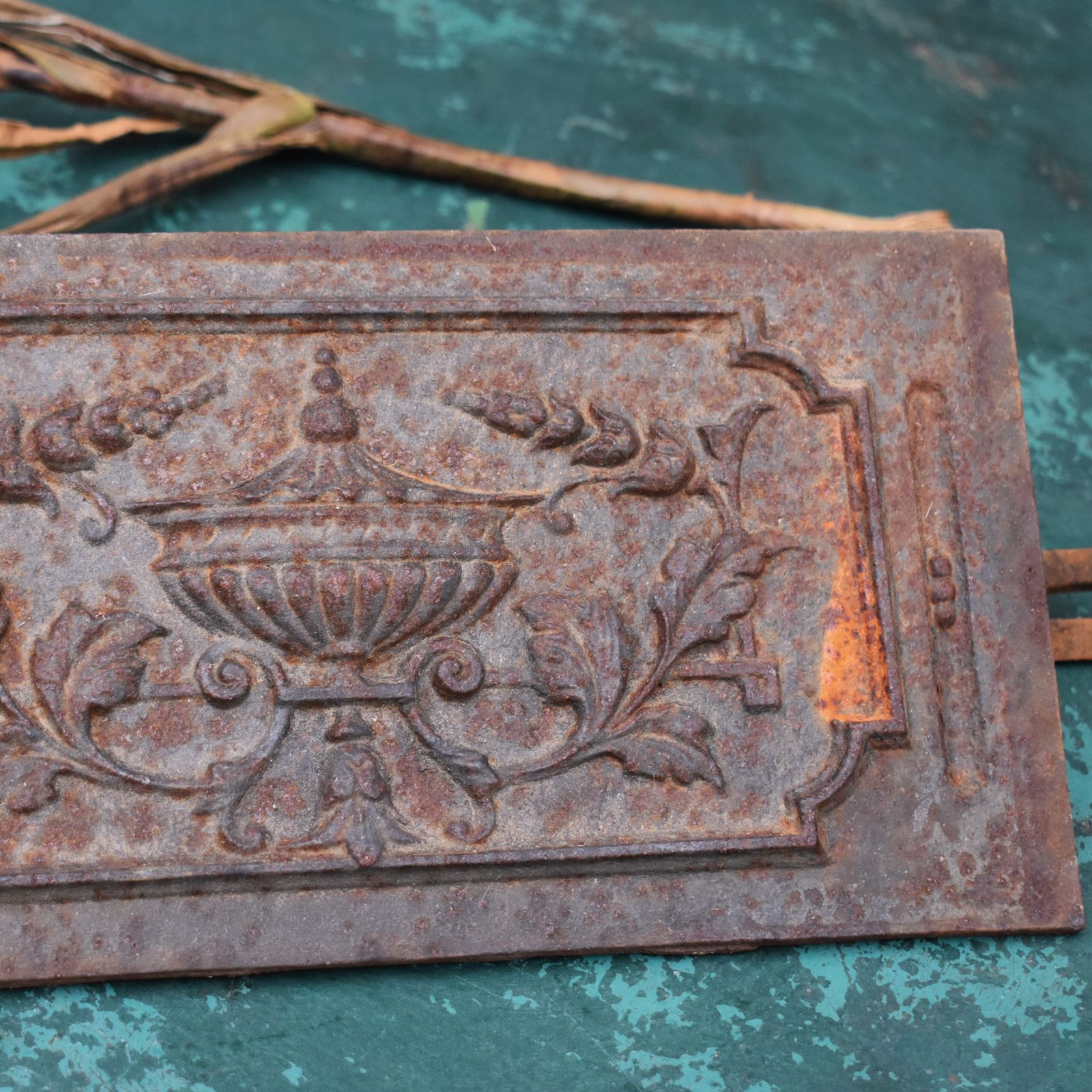 Antique Victorian Salvaged Cast Iron Flower And Urn Wall Plaque Fireplace Panel photo buy
