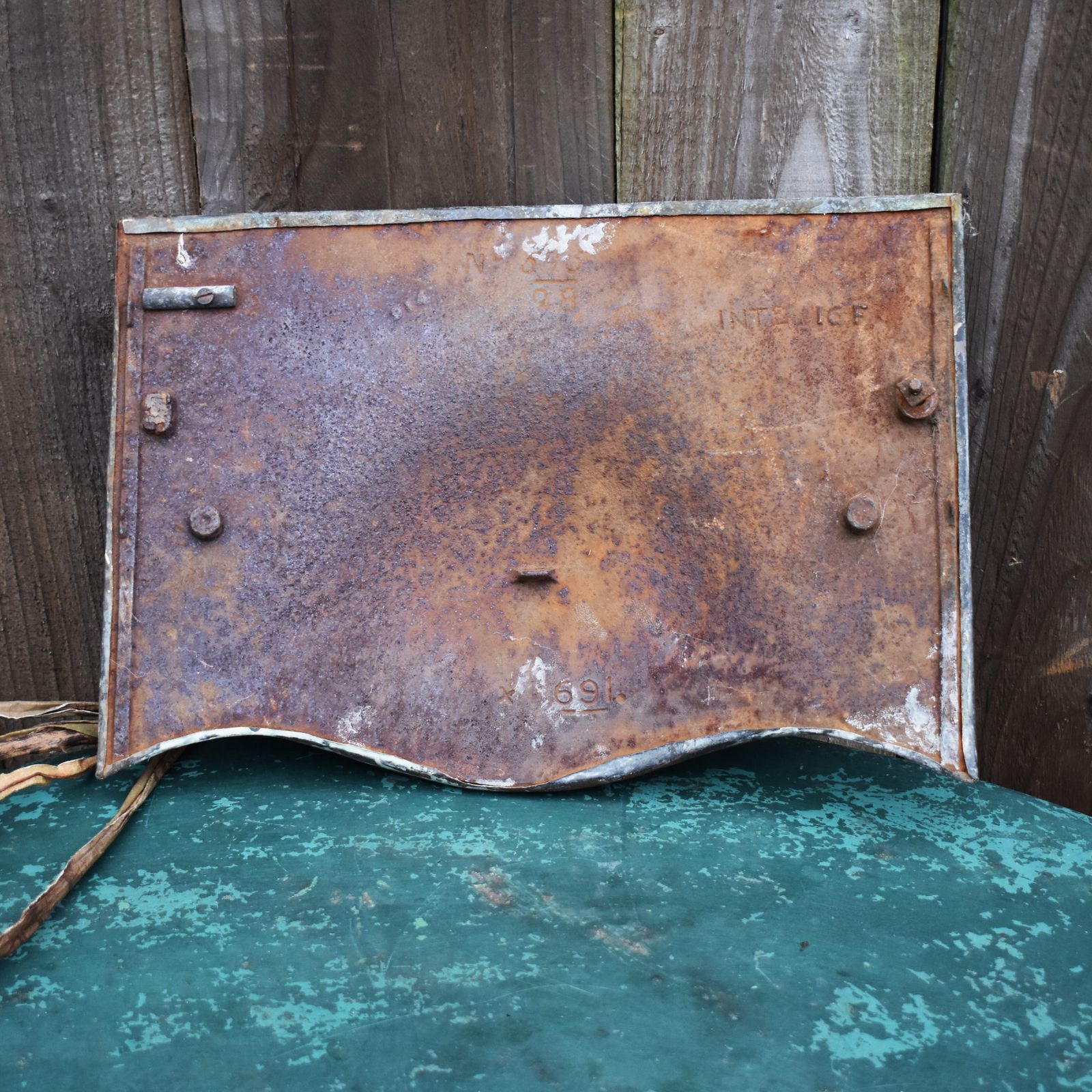 photo for sale Antique Salvaged Repousse Copper On Cast Iron Open Fireplace Hood Ornate Panel