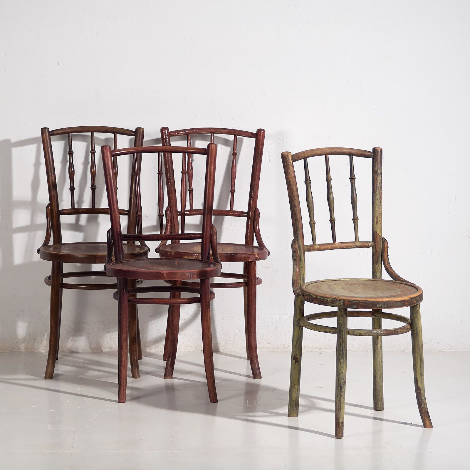 Antique Colored Thonet Chairs (C.1920). Set Of 4 Pieces #2