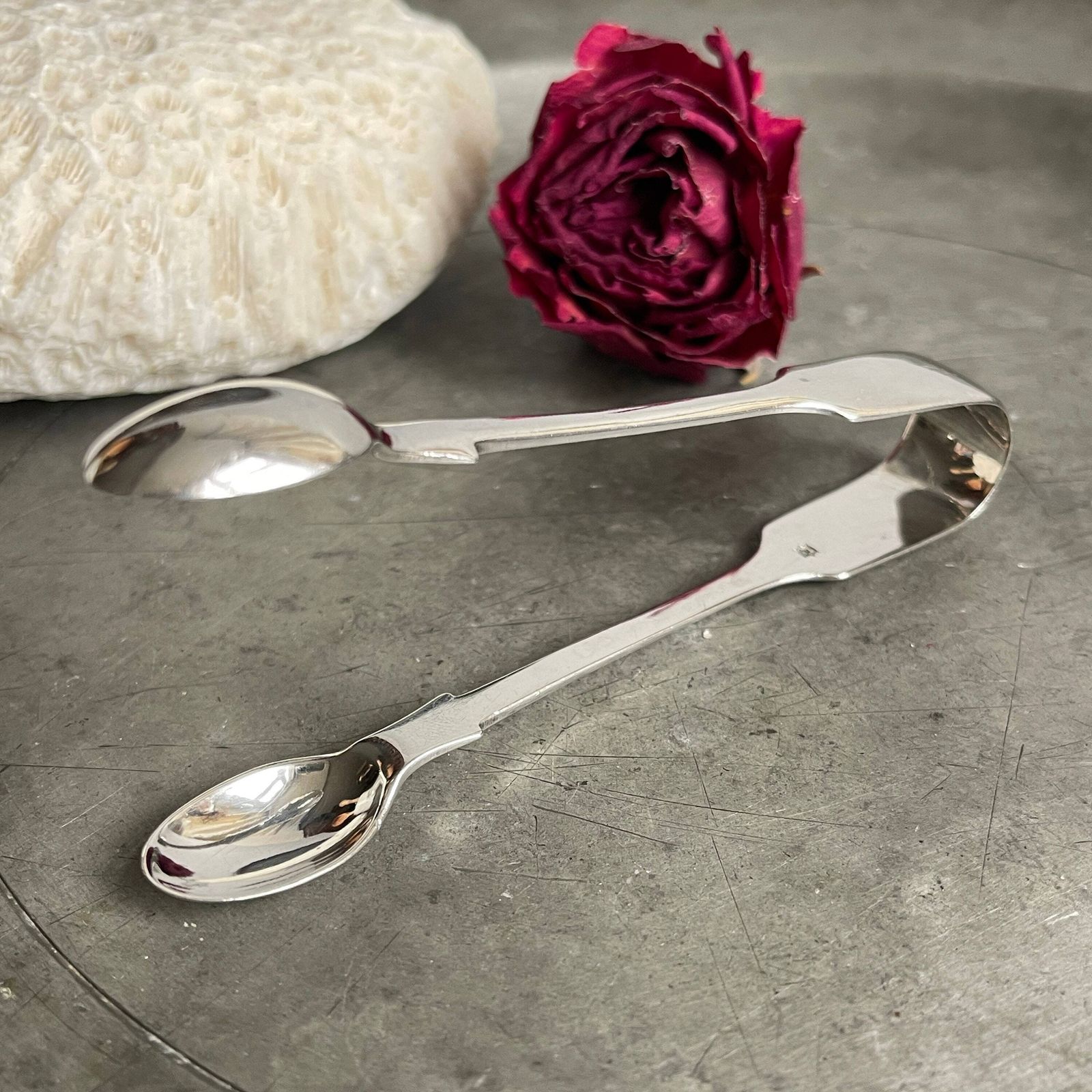 Antique Solid Silver Fiddle Pattern Tongs. Victorian Silver Tongs. London Hallmarked photo buy