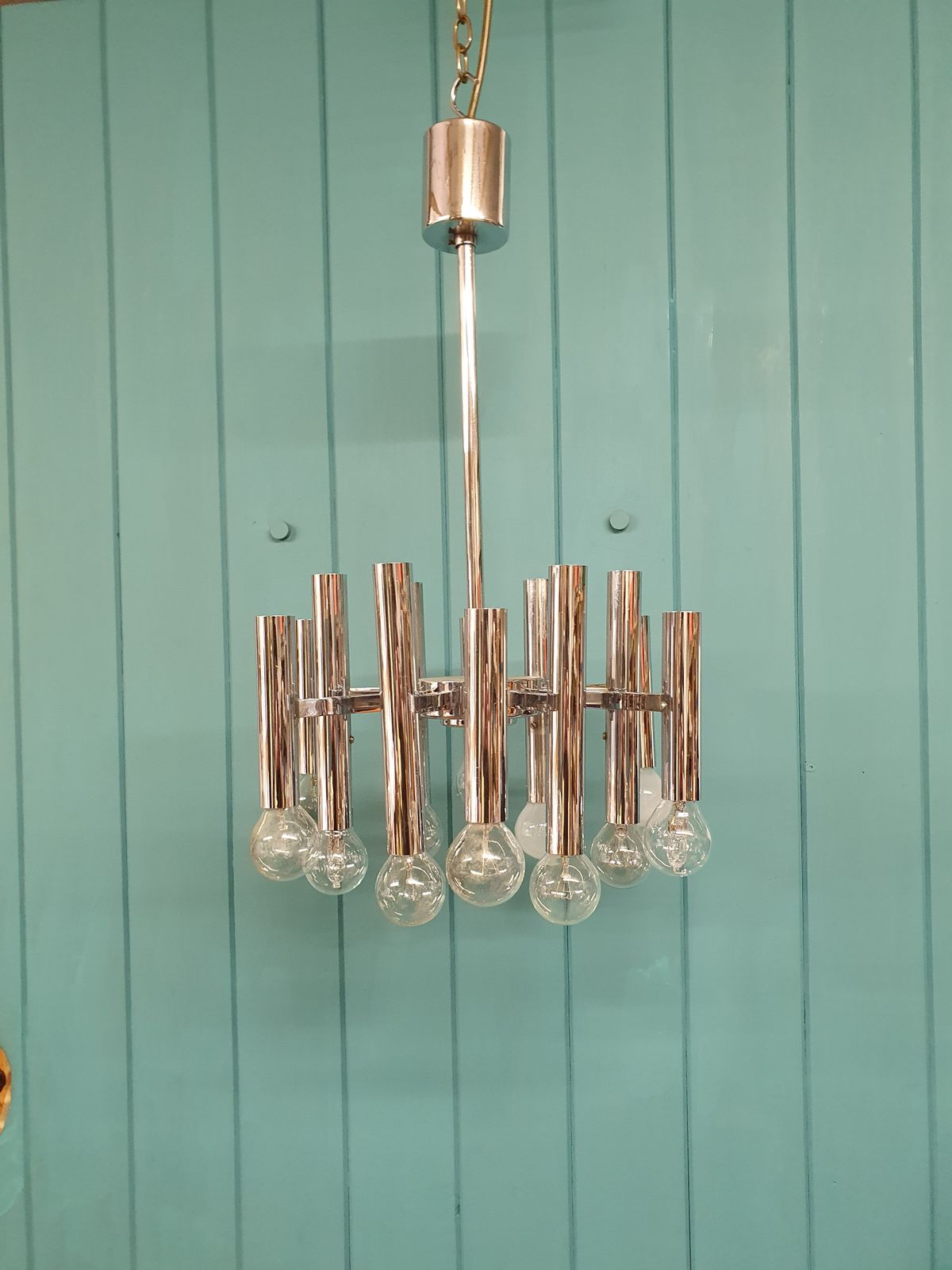 Small Art Deco Chrome Chandelier photo Lighting