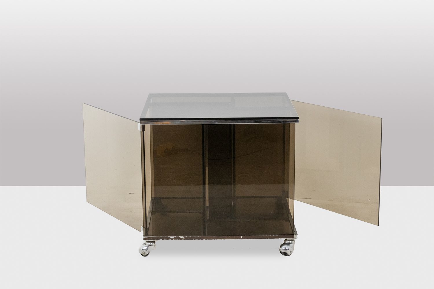 Maison Jansen. Furniture For Vinyls In Smoked Glass. 1970s. photo furniture