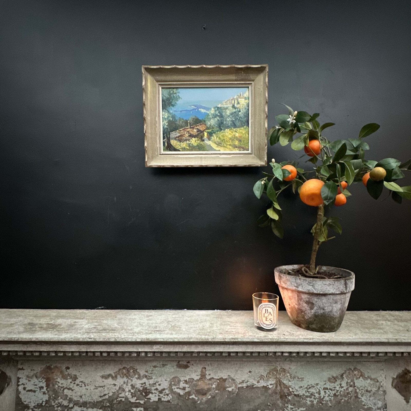 French Vintage Landscape Original Mid Century Frame Oil On Canvas photo Art