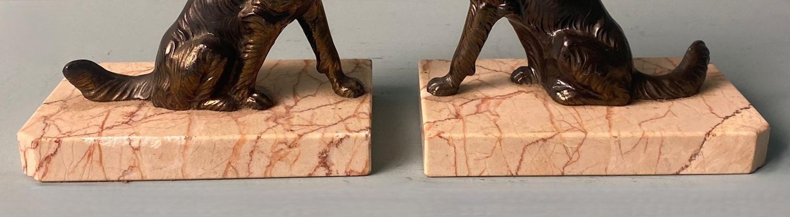 photo furniture Art Deco France Pair Of Metal Bookends Featuring Dogs With A Fine Marble Base
