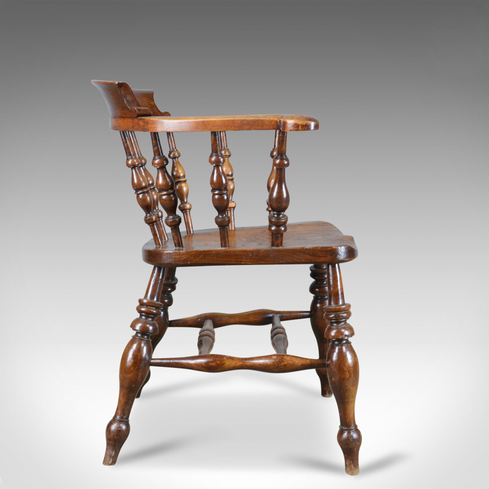 Antique Bow Chair, Smokers, Captains, English, Victorian, Elm, Windsor C.1870 photo for sale