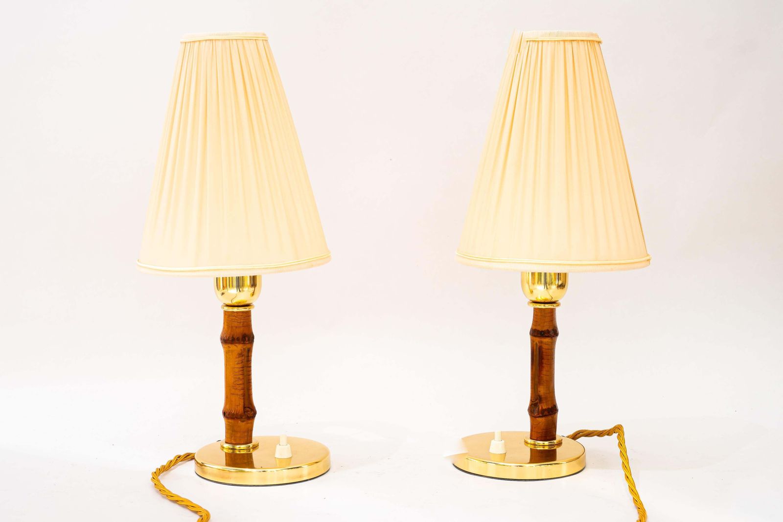 Rupert Nikoll Table Lamps With Bamboo And Fabric Shades Vienna Around 1950s photo for sale
