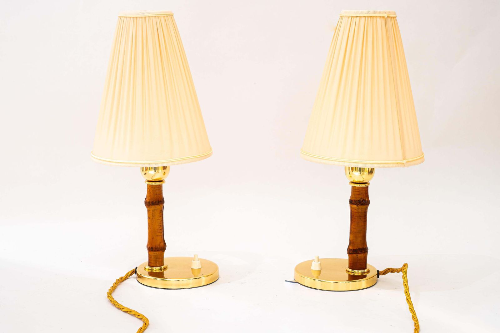 Rupert Nikoll Table Lamps With Bamboo And Fabric Shades Vienna Around 1950s photo Lighting