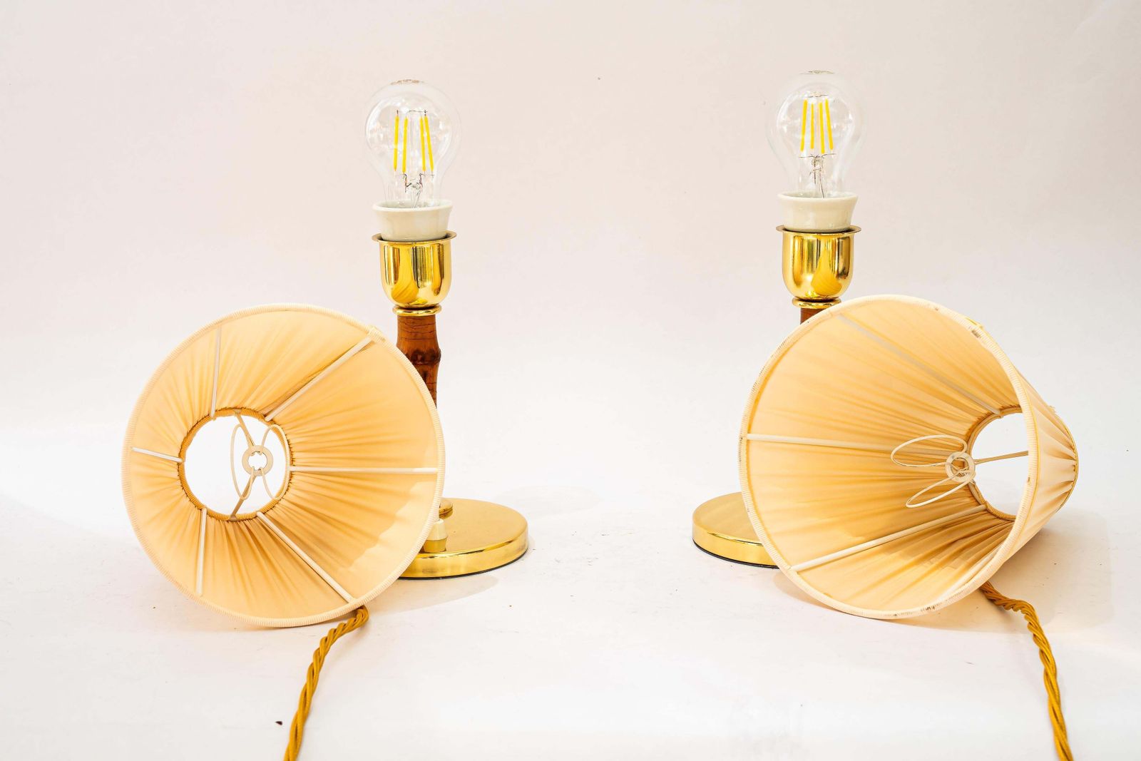 photo for sale Rupert Nikoll Table Lamps With Bamboo And Fabric Shades Vienna Around 1950s