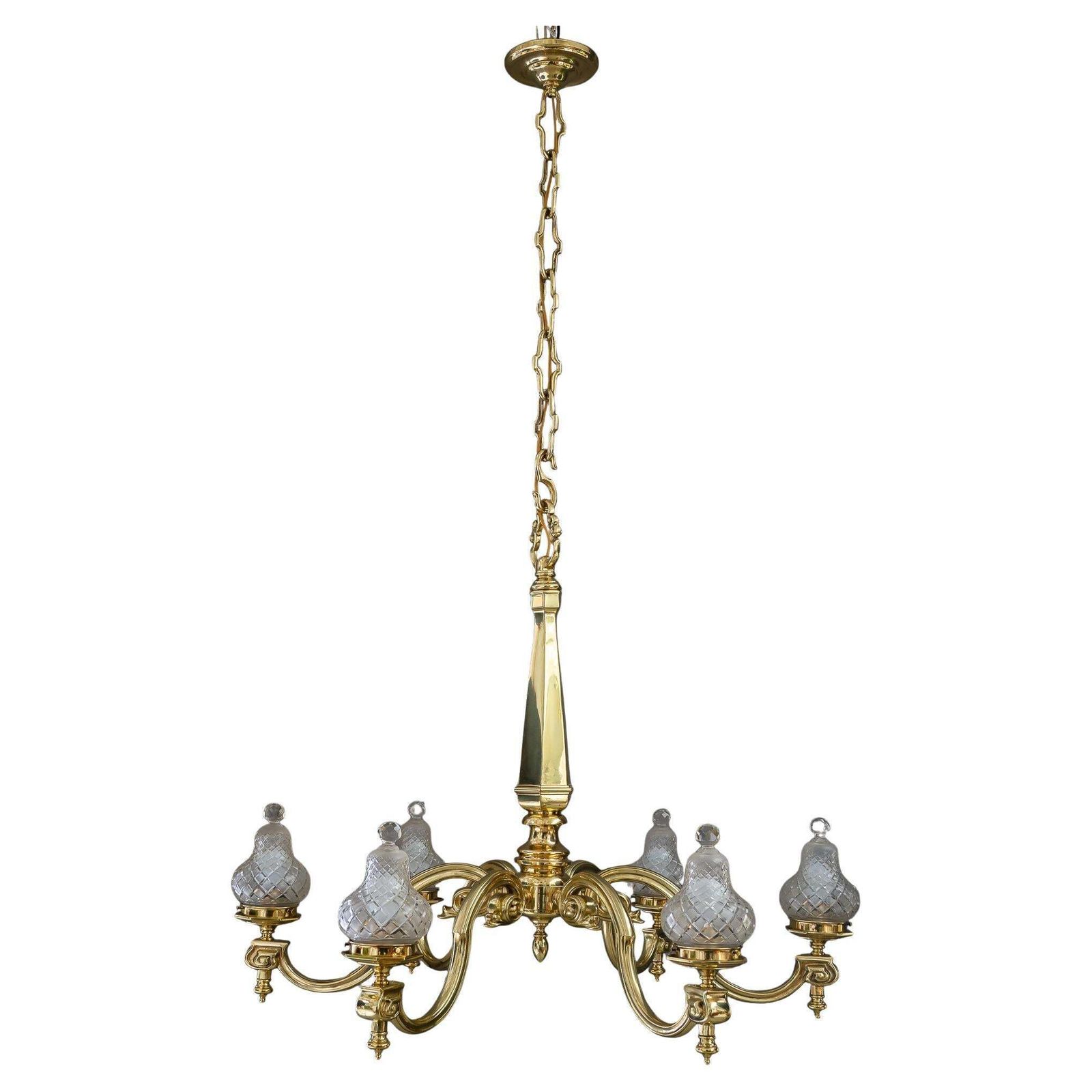 Very Big Art Deco Chandelier With Original Cut Glass Shades Vienna Around 1920s