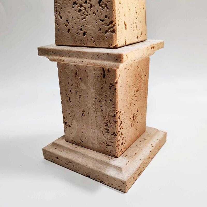 1960s Stunning Pair Of Large Obelisks In Hand Carved Italian Travertine. Made In Italy   50 Cm H   19.68 H Inches. photo buy