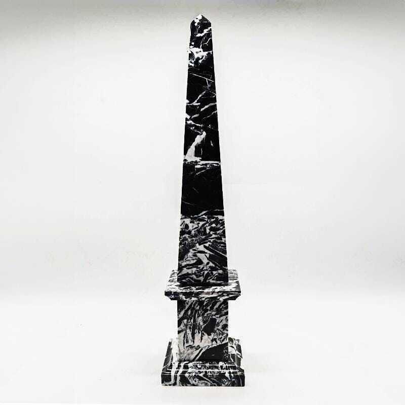 1970s Stunning Big Hand Carved Obelisk In Black Marble Of Aquitaine. Made In Italy. 43 Cm H. photo Home Decor