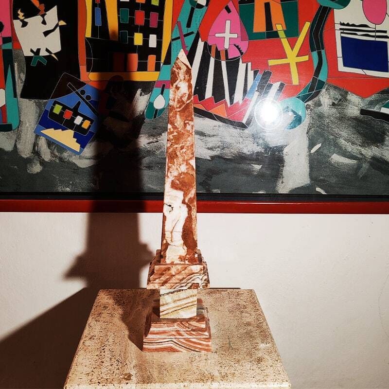 1970s Stunning Big Obelisk In Red An White Italian Marble. Made In Italy. photo for sale