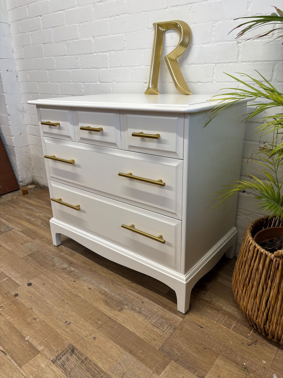 Stag Minstrel Chest Of Drawers 3 Over 2 Painted All White photo for sale