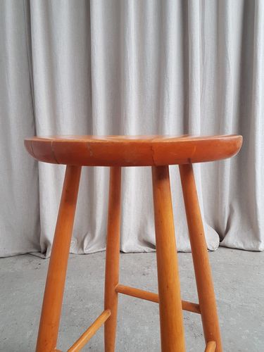 Vtg Mid Century Hagafors Stolefabrik Swedish Scandi Beech Stool Danish R743 photo vinterior