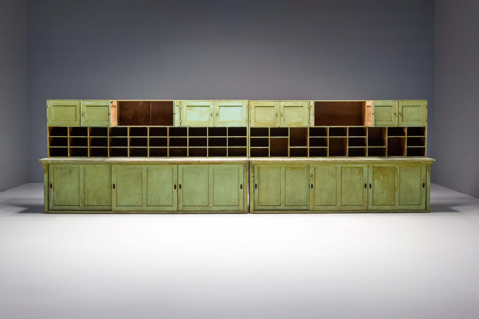 Primitive Green Apothecary Cabinet, France, 19th Century photo vintage