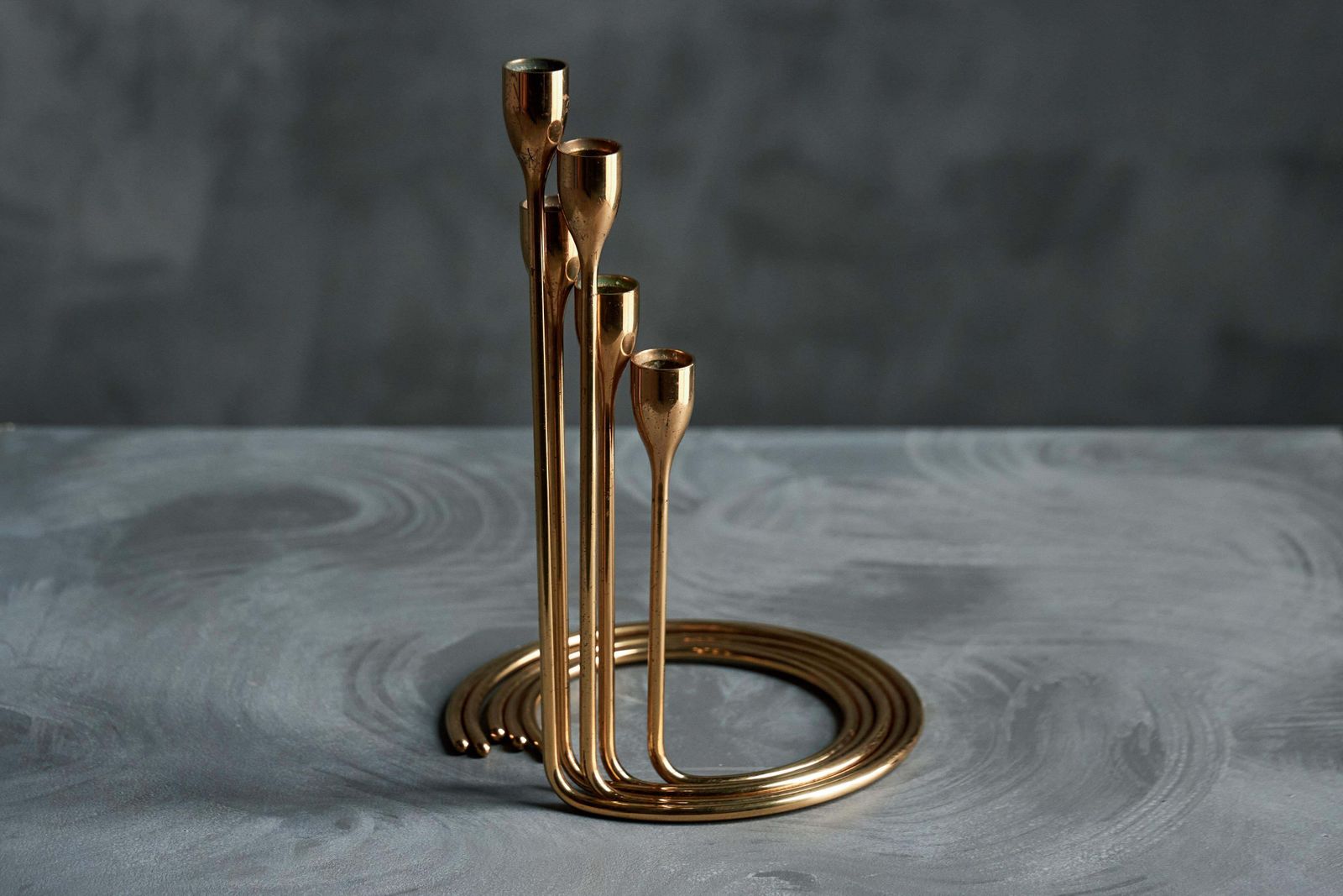 photo buy Elegant Brass Candle Holder Set, Denmark, 1960s
