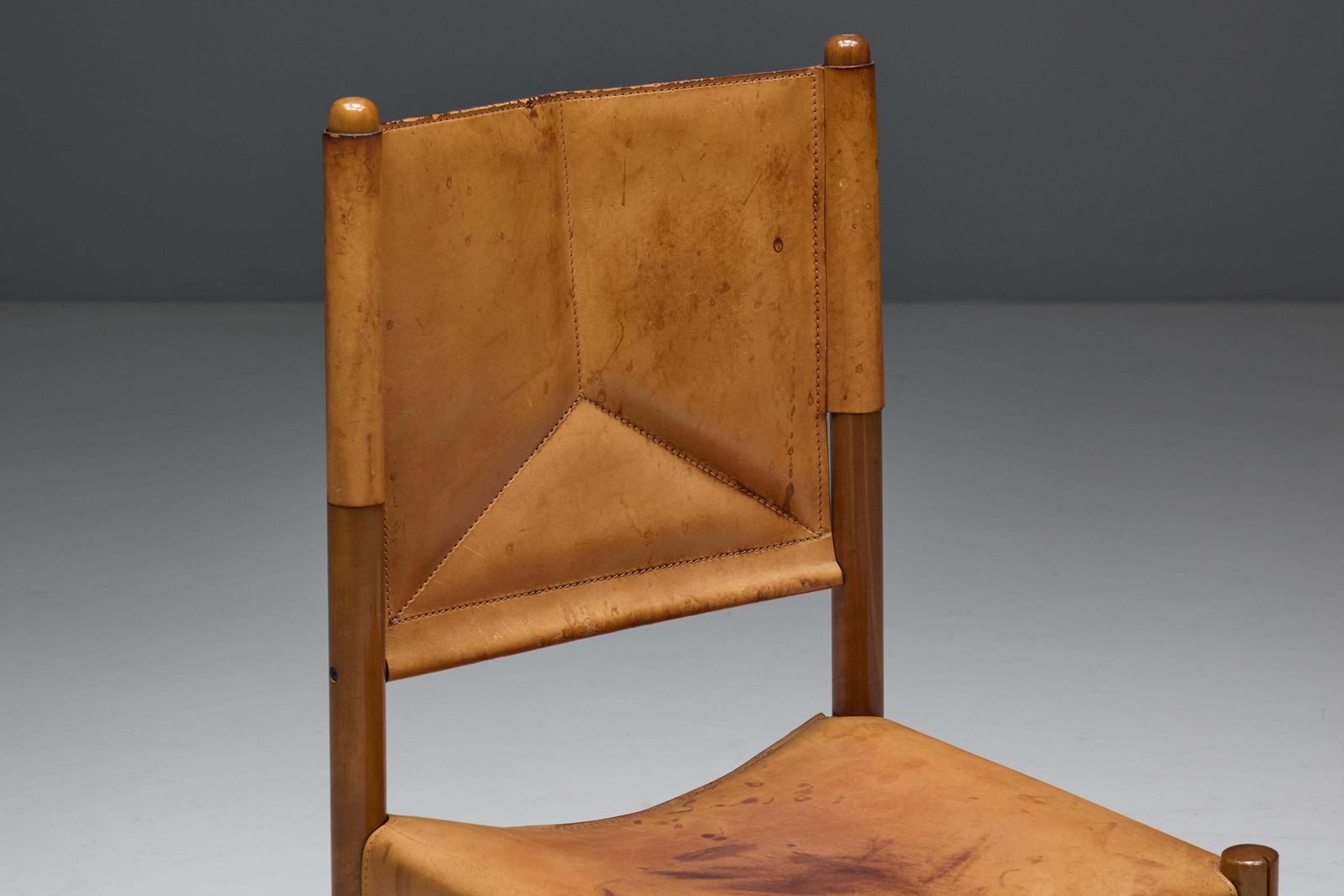 Cognac Leather Dining Chairs, Italy, 1960s photo for sale