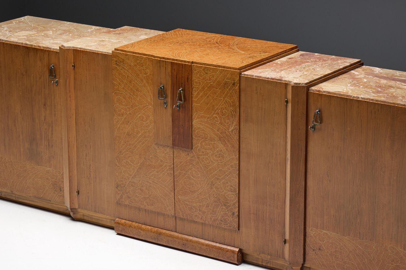 Art Deco Credenza In Marble And Burl Wood, France, 1930s photo furniture