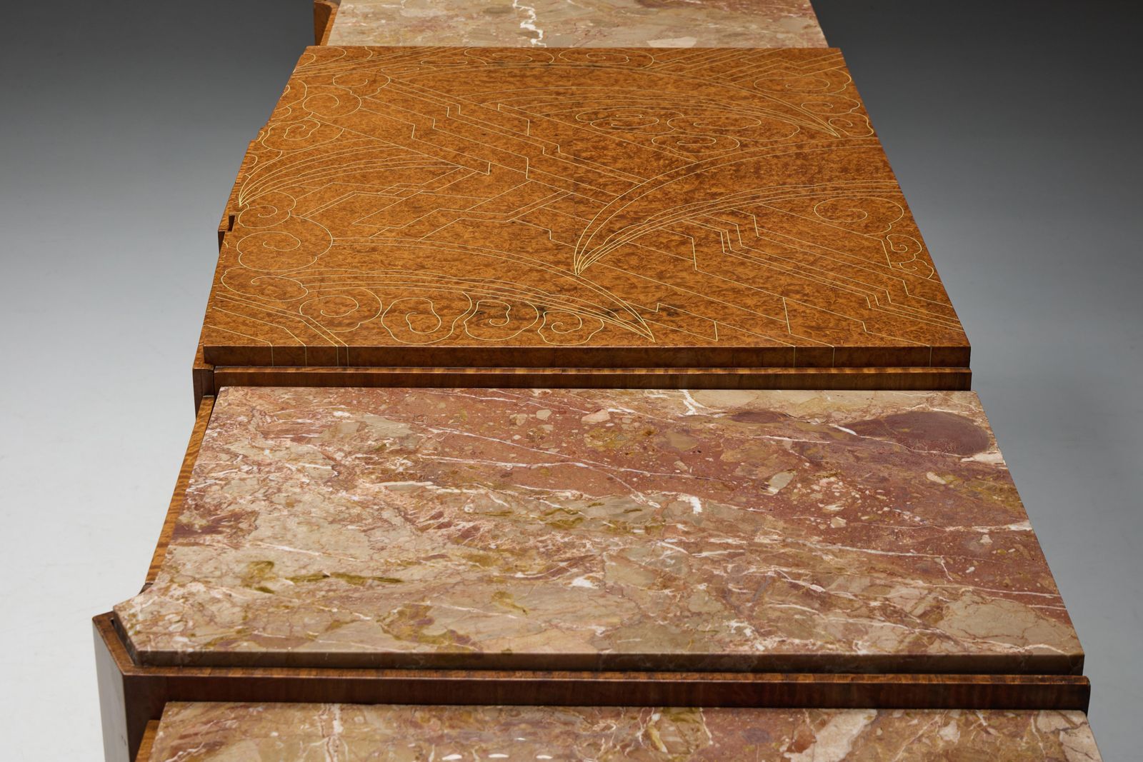 9537.0 Art Deco Credenza In Marble And Burl Wood, France, 1930s photo