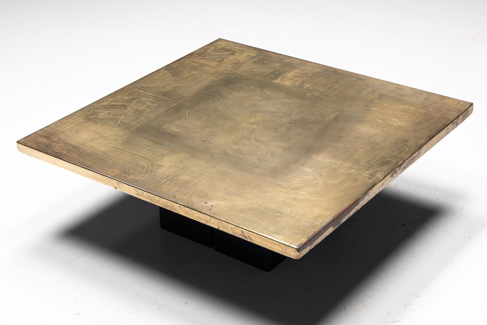 photo for sale Brass Etched Coffee Table By Christian Heckscher, Belgium, 1970s