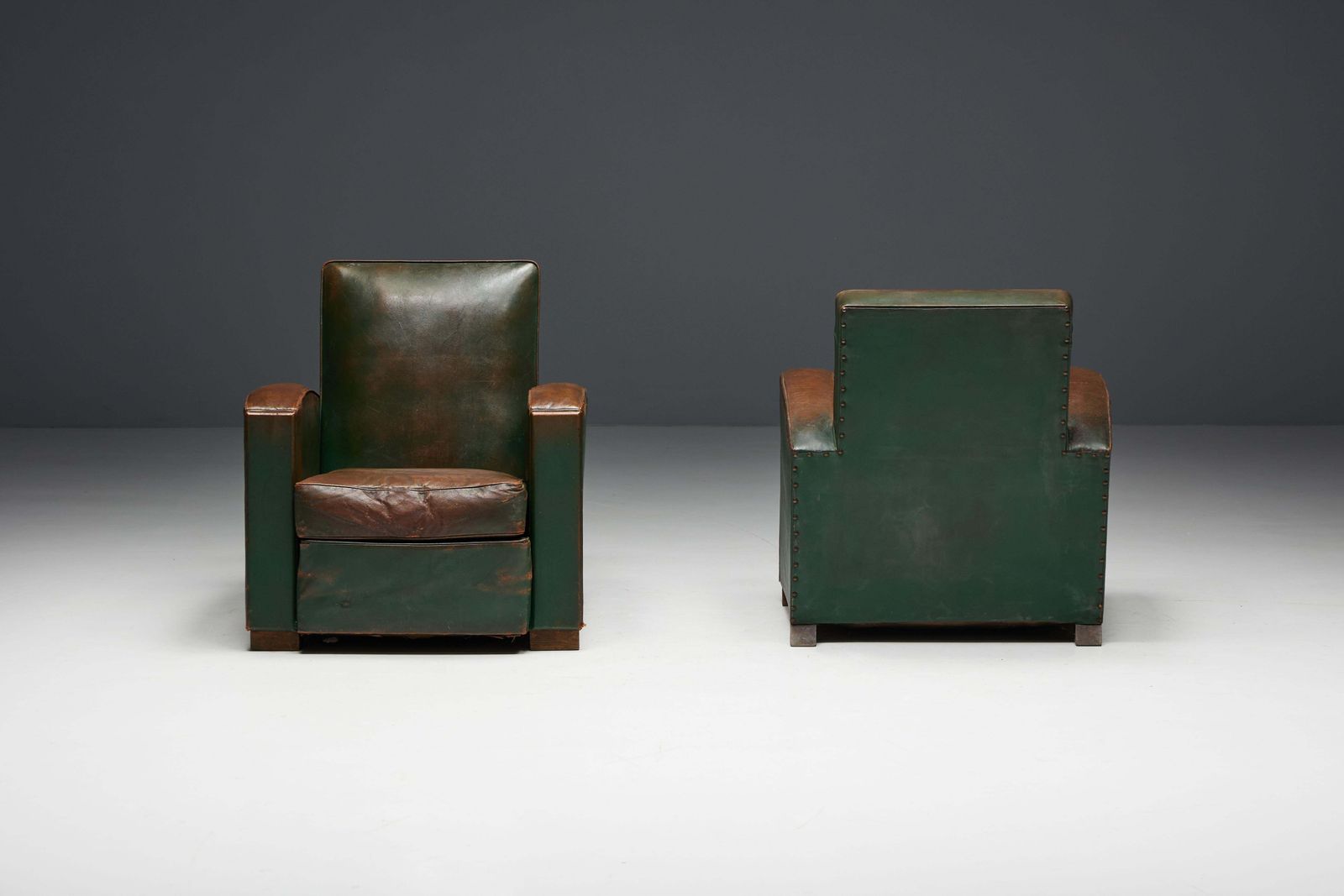 Art Deco Leather Club Chairs, France, 1930s photo vinterior