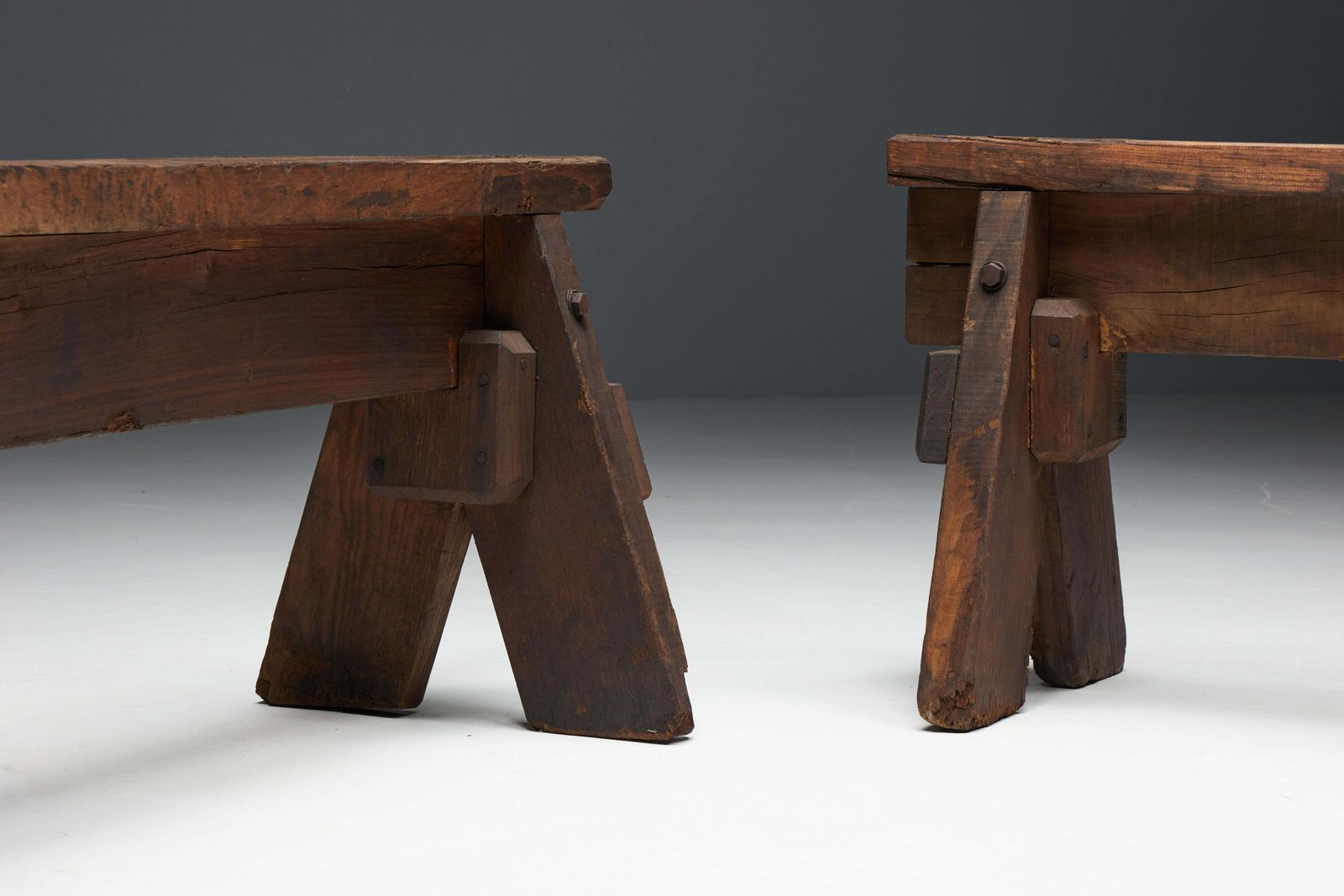 Brutalist Folk Art Benches, France, 19th Century photo for sale