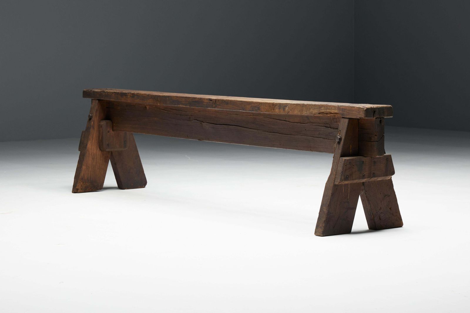Furniture Brutalist Folk Art Benches, France, 19th Century photo