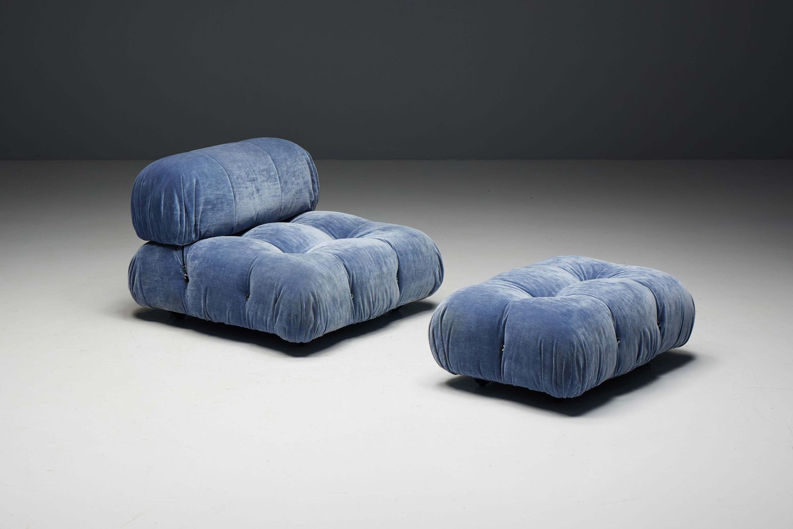 photo for sale Blue Velvet Camaleonda Sofa By Mario Bellini For B&B Italia, Italy, 1970s
